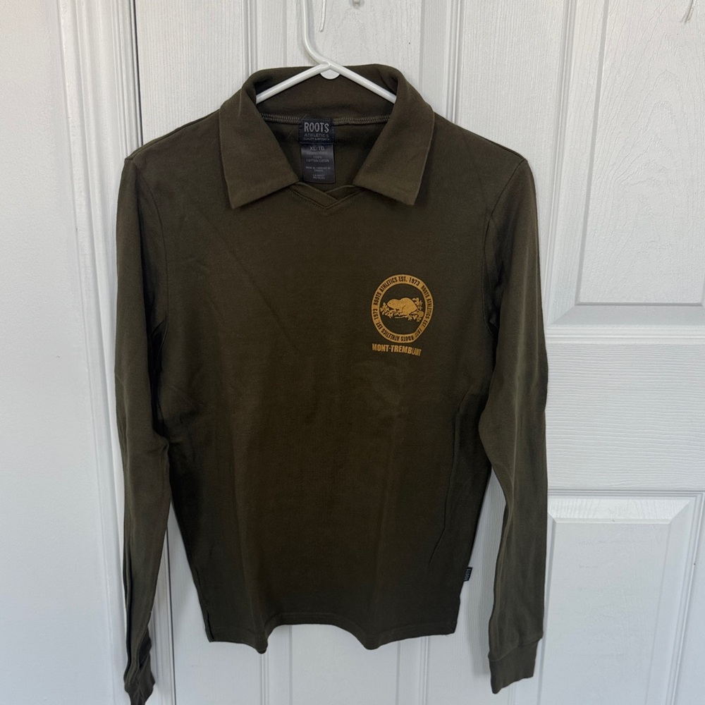 Roots Ladie’s Long-Sleeve sweat Shirt in Olive with Logo